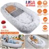 Human Size Dog Bed with Pillow Blanket 72.83x47.24x11.81in Bean Bag Bed Washable Removable Flurry Plush Cover Large Napping Human-Sized Bed For Adults