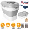 16.5 to 55LBS Collapsible Food Storage Container With Rolling Wheels Airtight Clear Lid Desiccant Slot Rice Dog Cat Food Foldable Dispenser With Scoop