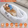 Human Size Dog Bed with Pillow Blanket 72.83x47.24x11.81in Bean Bag Bed Washable Removable Flurry Plush Cover Large Napping Human-Sized Bed For Adults