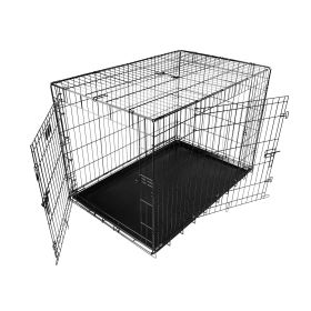 48inches Dogs Crate Folding Metal Pets Crates Double Door Puppy Cage Easy Set Up