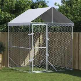 Outdoor Dog Kennel with Roof Silver 6.6'x6.6'x8.2' Galvanized Steel