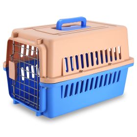 Travel Dog Kennel Carrier Handheld Pet Crate Cage Cat Rabbit Carrier Box w/ 11lbs Max Load Safety Squeeze Latch (Option: Blue)